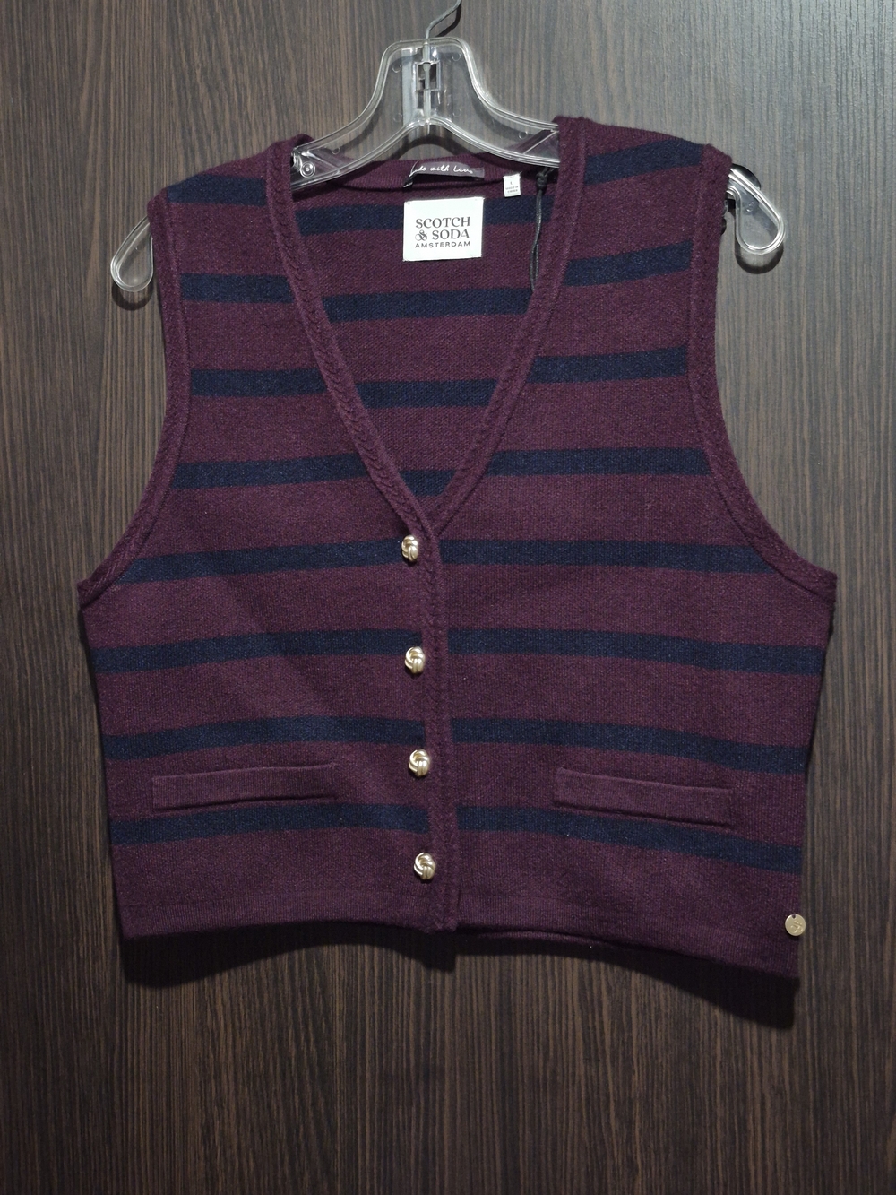 Scotch & Soda Women's Burgundy Striped Knit Vest Size: Large